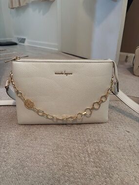 Nanette Lepore Cream Crossbody with Gold Chain Accent